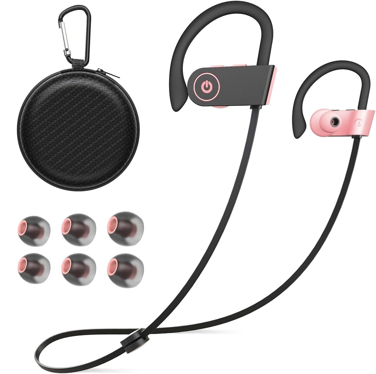 JOYWISE Bluetooth headphones pink front view for immersive workouts.