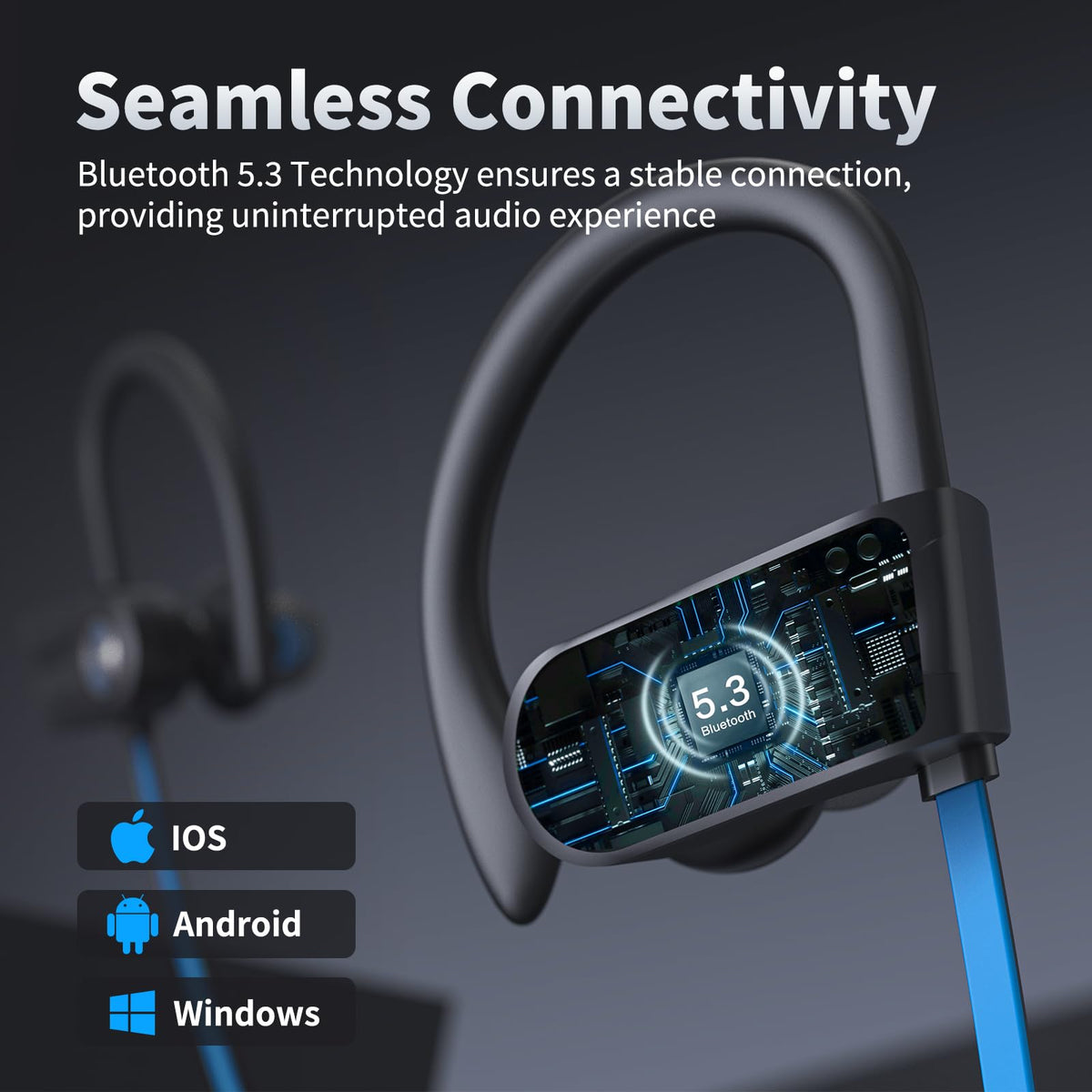 JOYWISE close-up of adjustable earhook, demonstrates secure fit and comfort