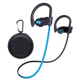 JOYWISE front view showing blue headphone design and packaging, highlights portability