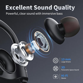 JOYWISE earbud in ear with hook showing secure fit for sports