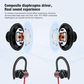 JOYWISE IPX7 waterproof earbuds modeled for sweaty workouts.