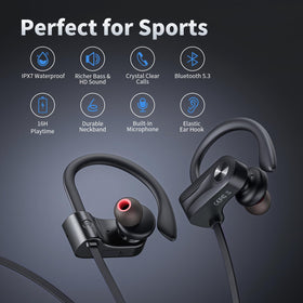 JOYWISE earbuds worn while running demonstrating movement stability
