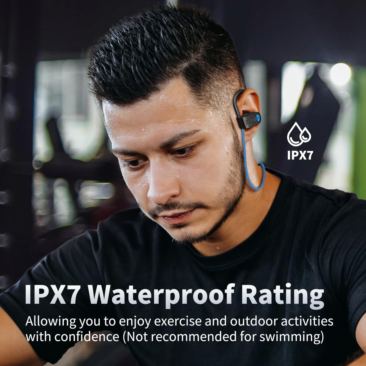 JOYWISE headphones with water splash, illustrates IPX7 waterproof protection
