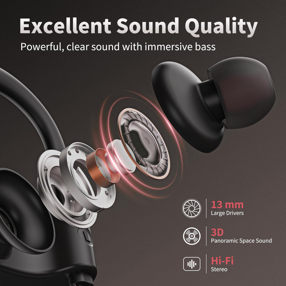 JOYWISE earbuds with water splashes, illustrating IPX7 waterproof protection during workouts
