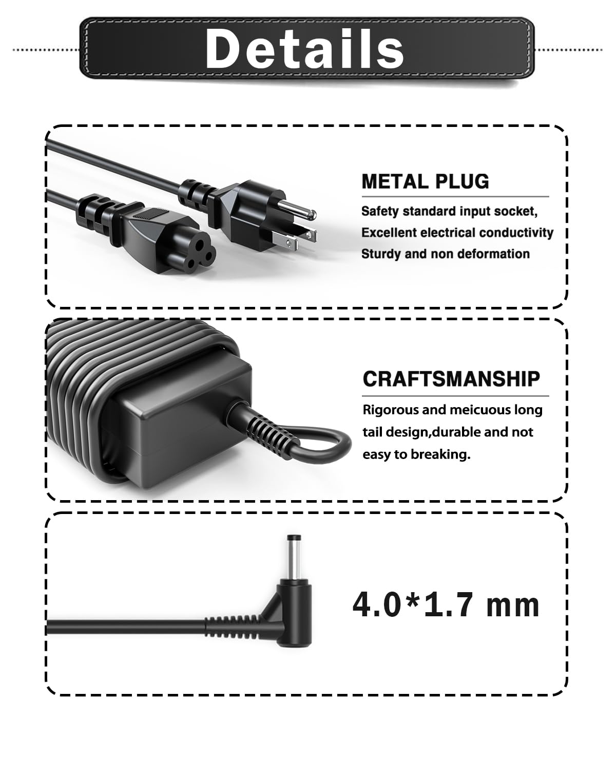JPEOAYBI 65W adapter connector 4.0x1.7mm detail ensures a precise fit
