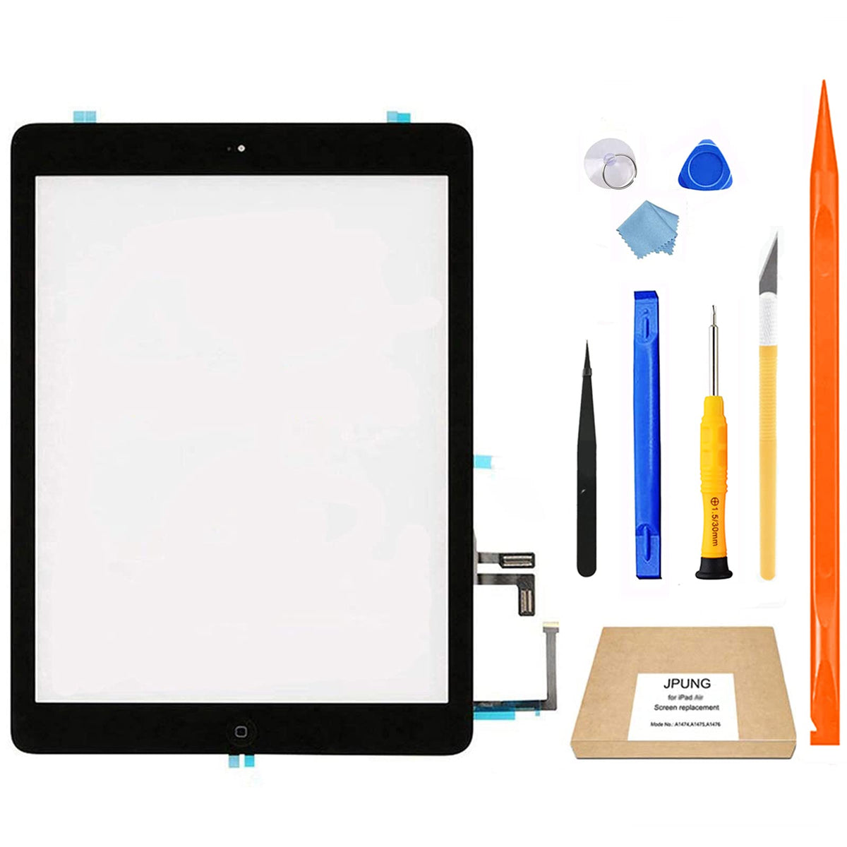 JPUNG iPad Air 1st Gen screen replacement front view showing crystal-clear digitizer