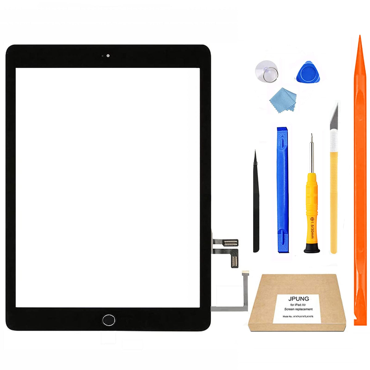 JPUNG iPad 5 front panel showing clear screen and precise fit for easy replacement