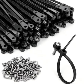 JQXLMDY 200-pack, 12-inch black zip ties with screw hole for sturdy mounting.