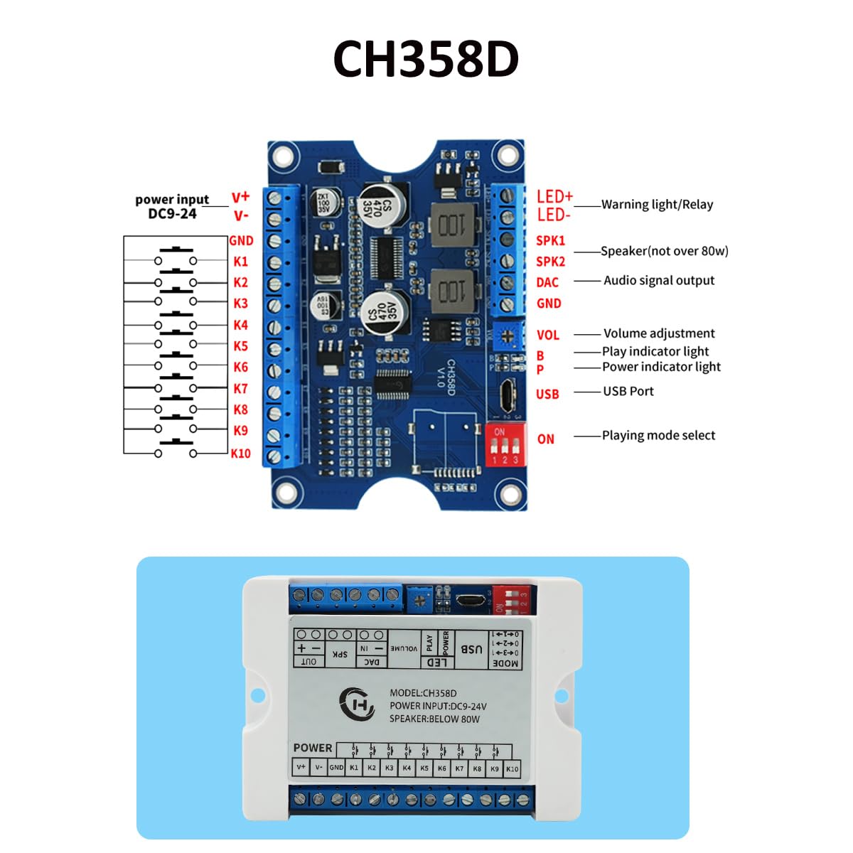 JRGKJCP CH358D low trigger board inside view showing compact control interface.