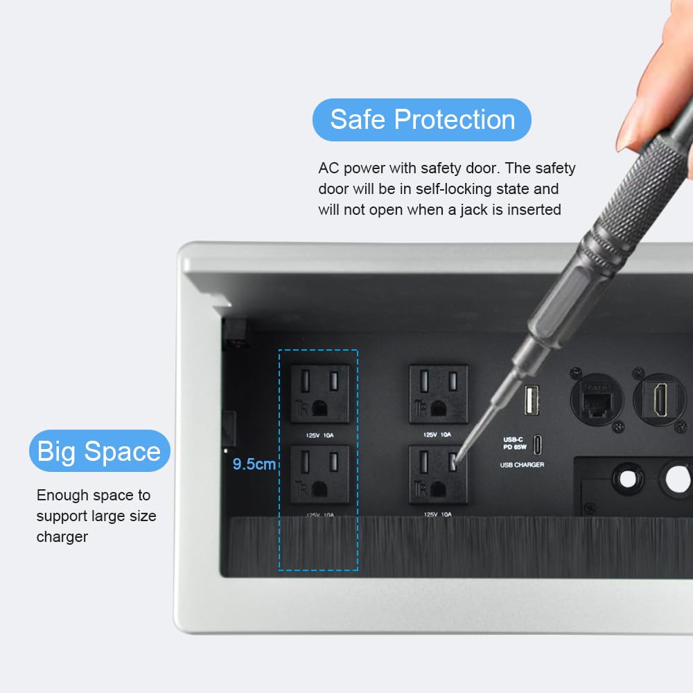 JS VIDEO flush-mount panel on tabletop blends with modern office design