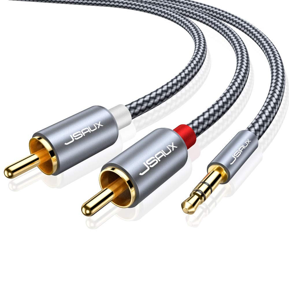 JSAUX 25ft nylon braided aux to RCA cable for durable audio connections.