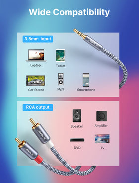 JSAUX compatible with smartphones, tablets, MP3 players, and RCA enabled gear.