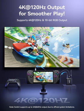 JSAUX dock charging a Switch handheld with steady 65W power delivery benefit