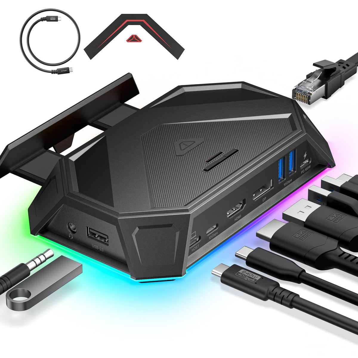 JSAUX docking station front view showing ports and compact design for streamlined setup