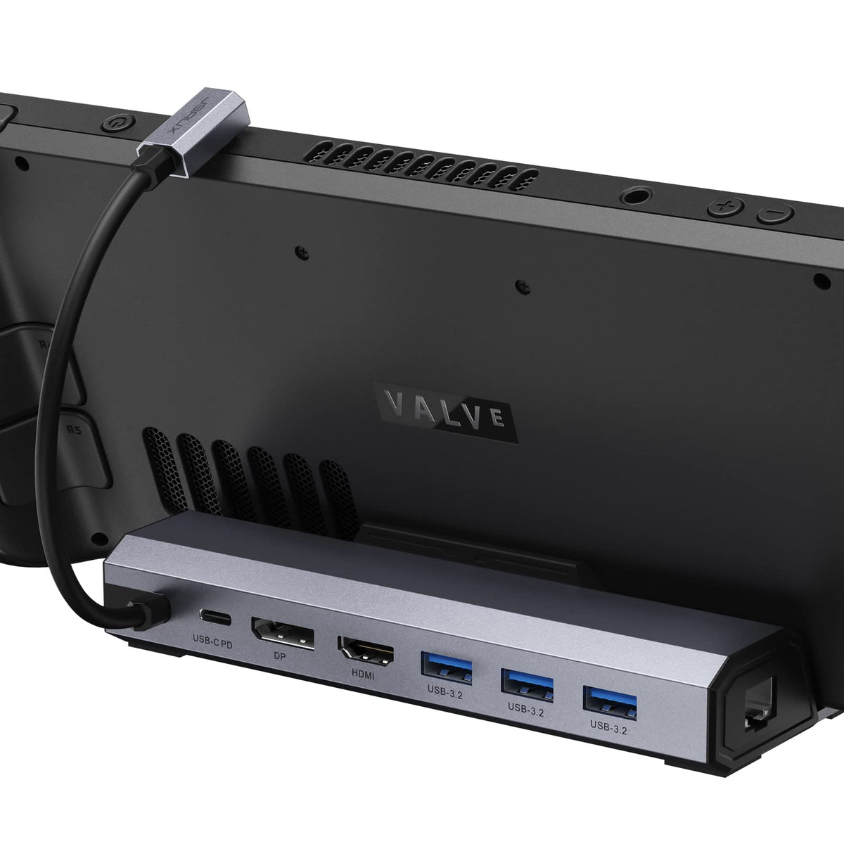 JSAUX dock front view showing ports and compact design for desk organization
