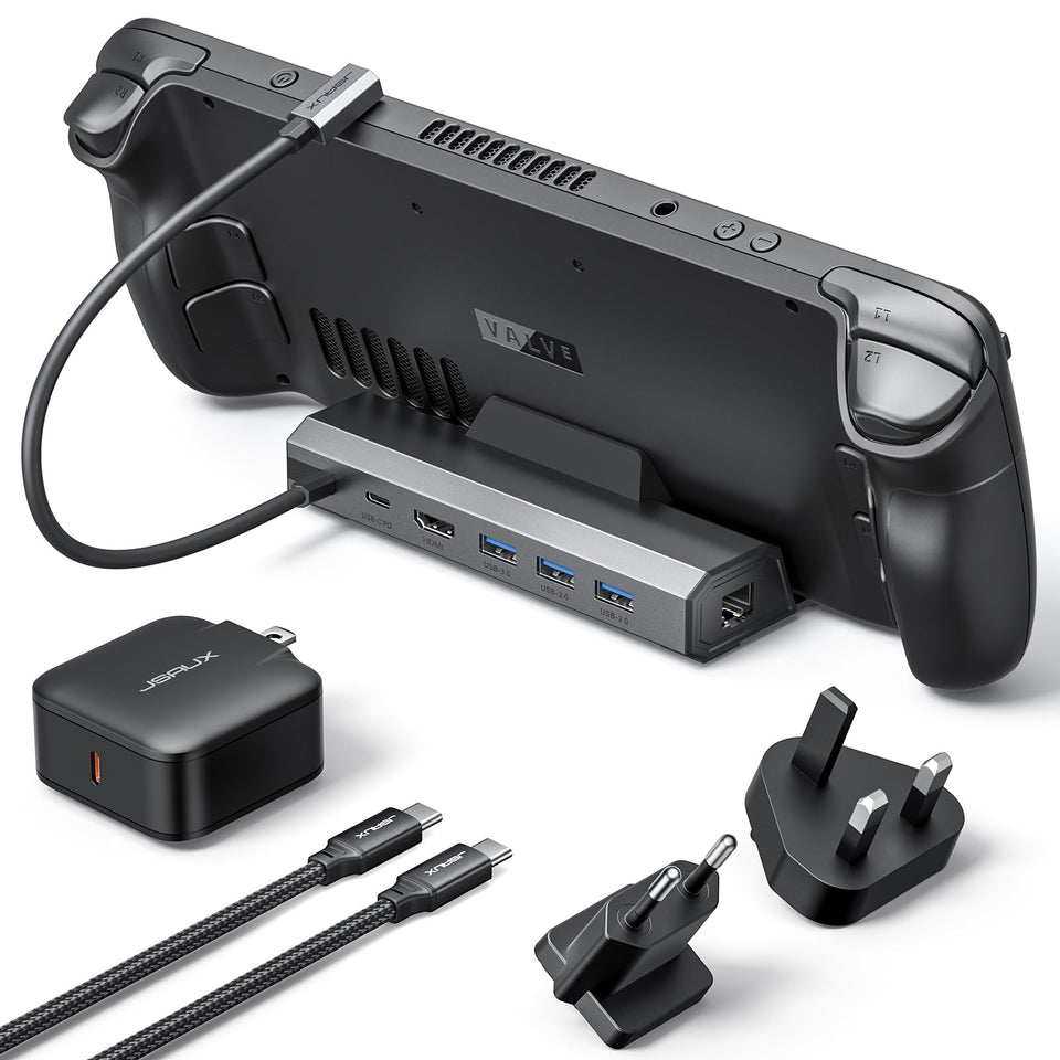 JSAUX front view showing dock ports and compact design for tidy setup
