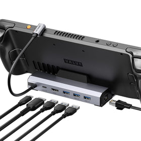 JSAUX dock front view showing compact dock and HDMI output benefit of clean setup
