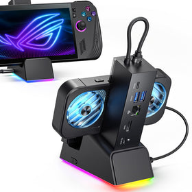 JSAUX dock front view showing ports and clean profile for versatile gaming setup