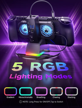 JSAUX magnetic RGB cooling fan attached to dock improving handheld airflow