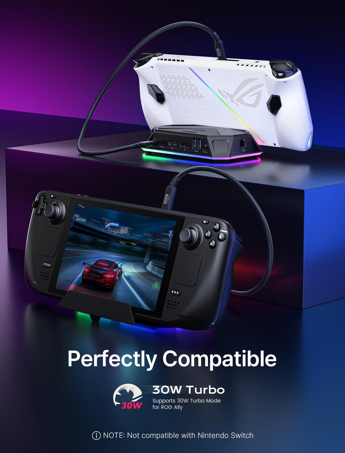 JSAUX dock top RGB touch switch illuminated demonstrating customizable lighting modes