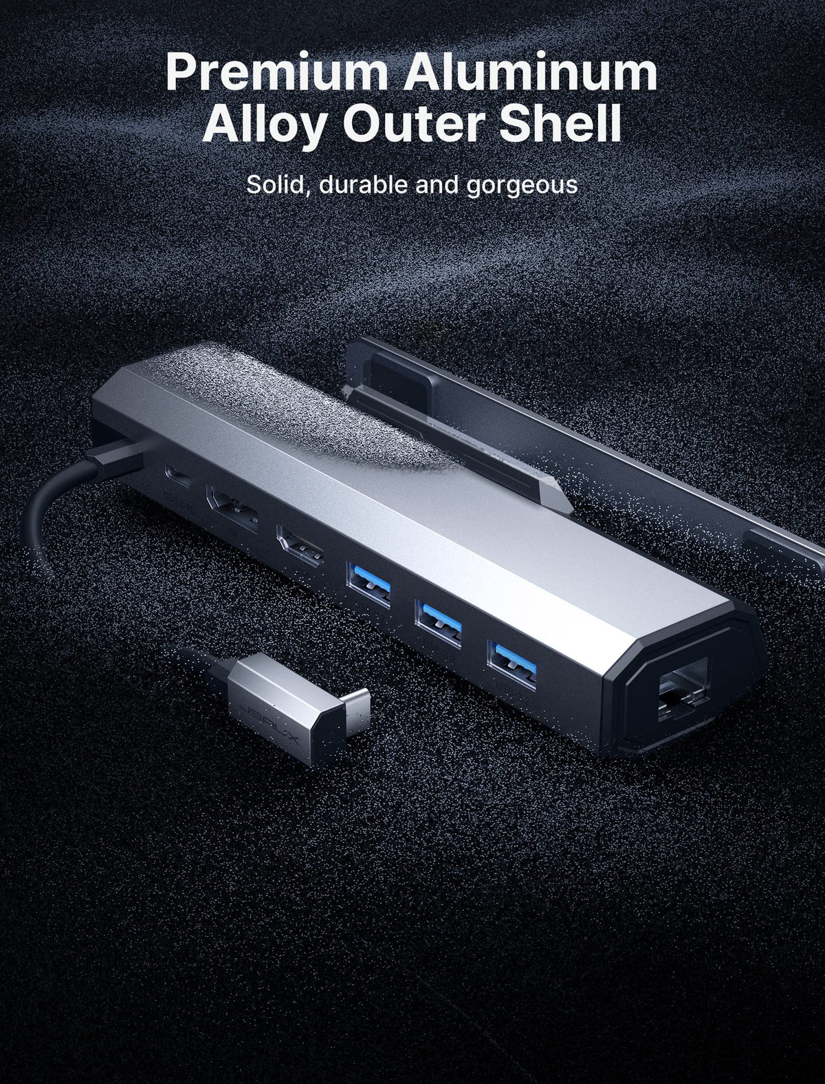 JSAUX gigabit ethernet port detail demonstrating fast stable wired networking