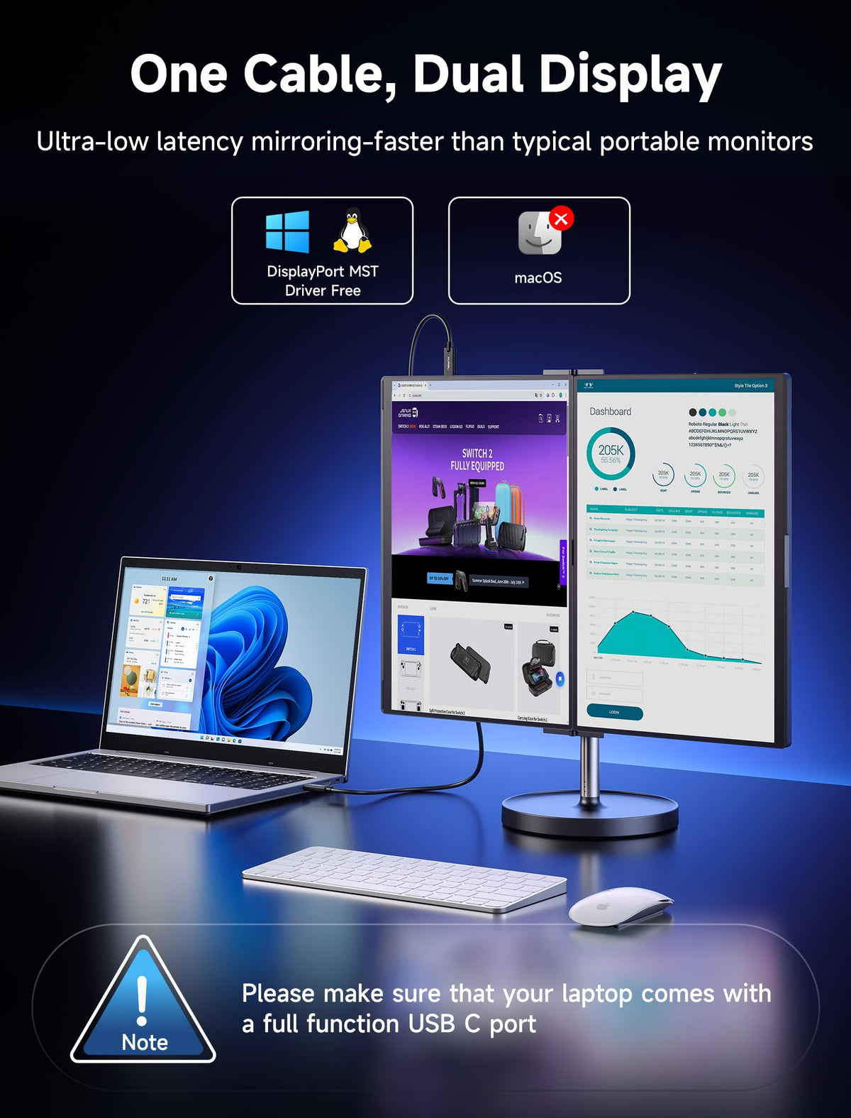 JSAUX FlipGo extended ABC mode for triple-screen multitasking