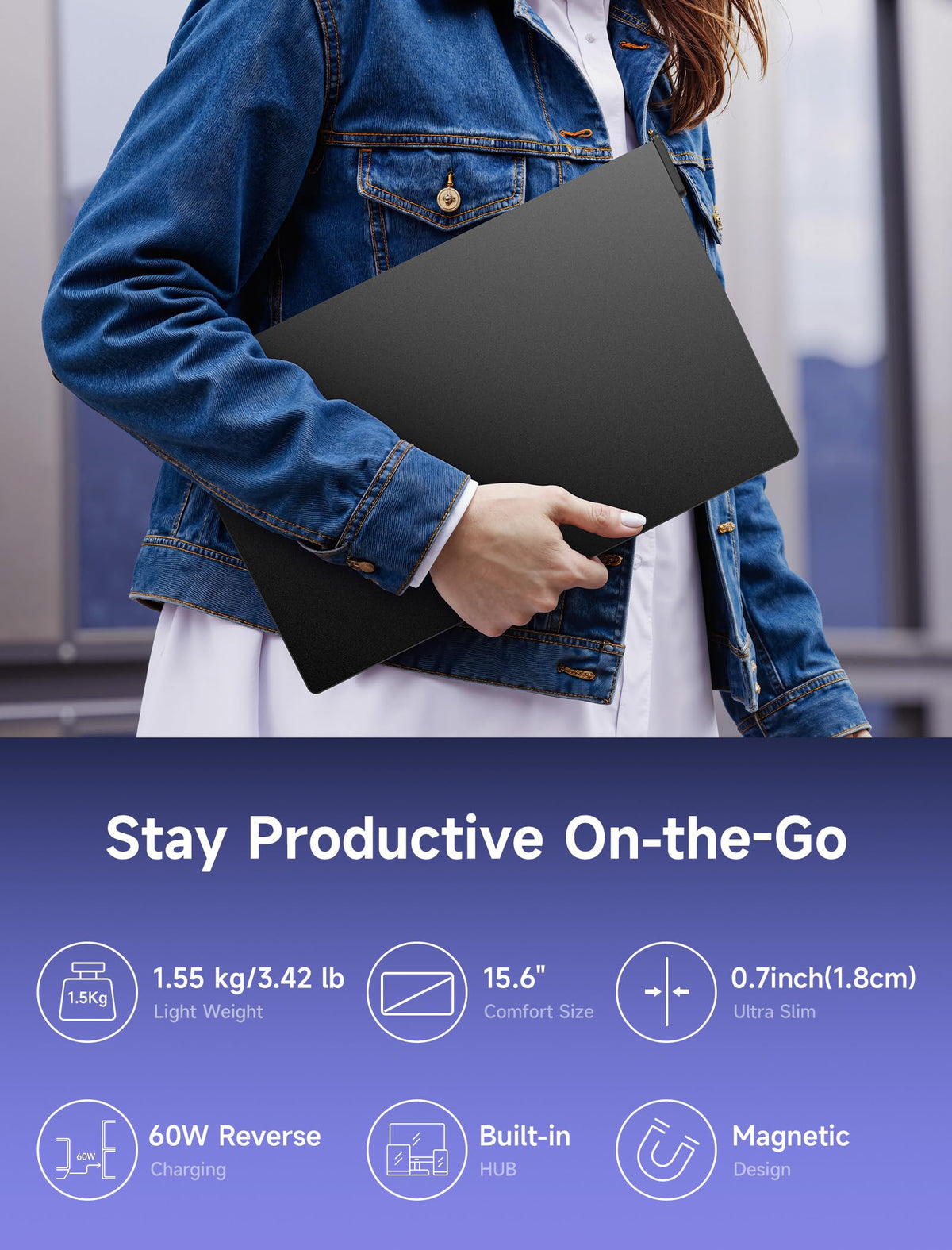 Built-in hub reduces need for extra docks and cables.