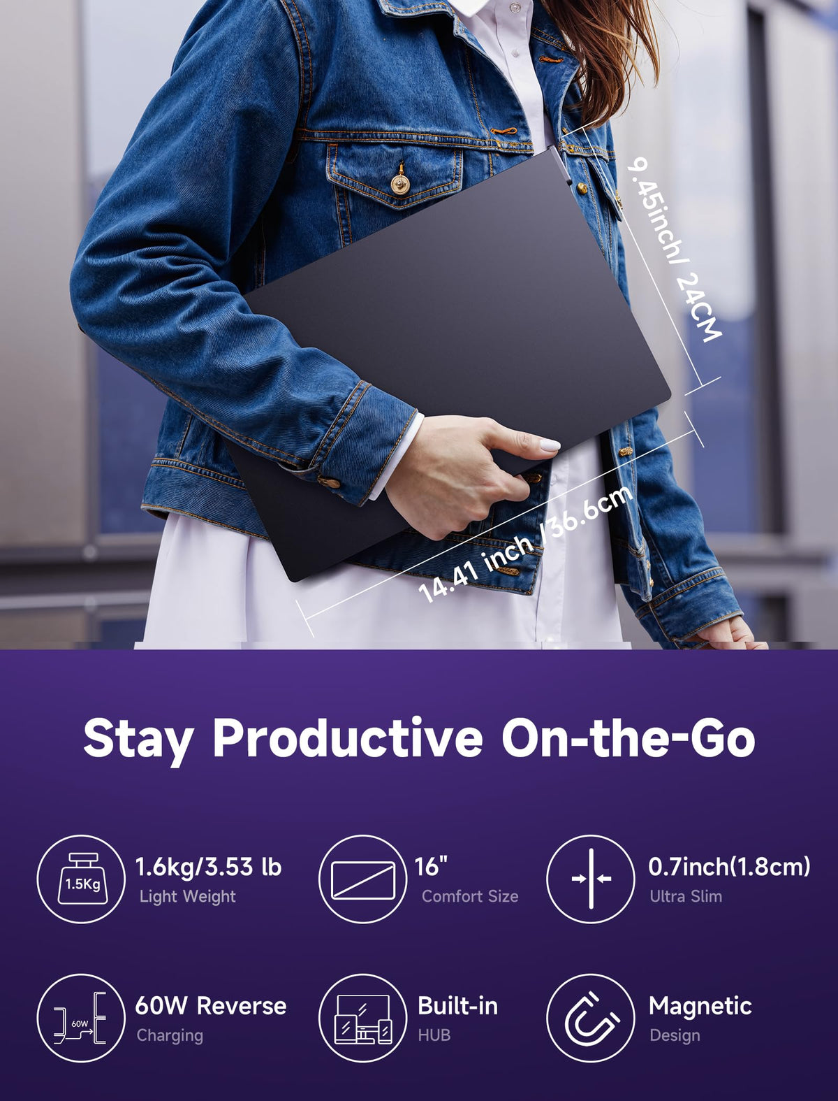 16-inch display real estate for expanded workspaces with FlipGo Pro