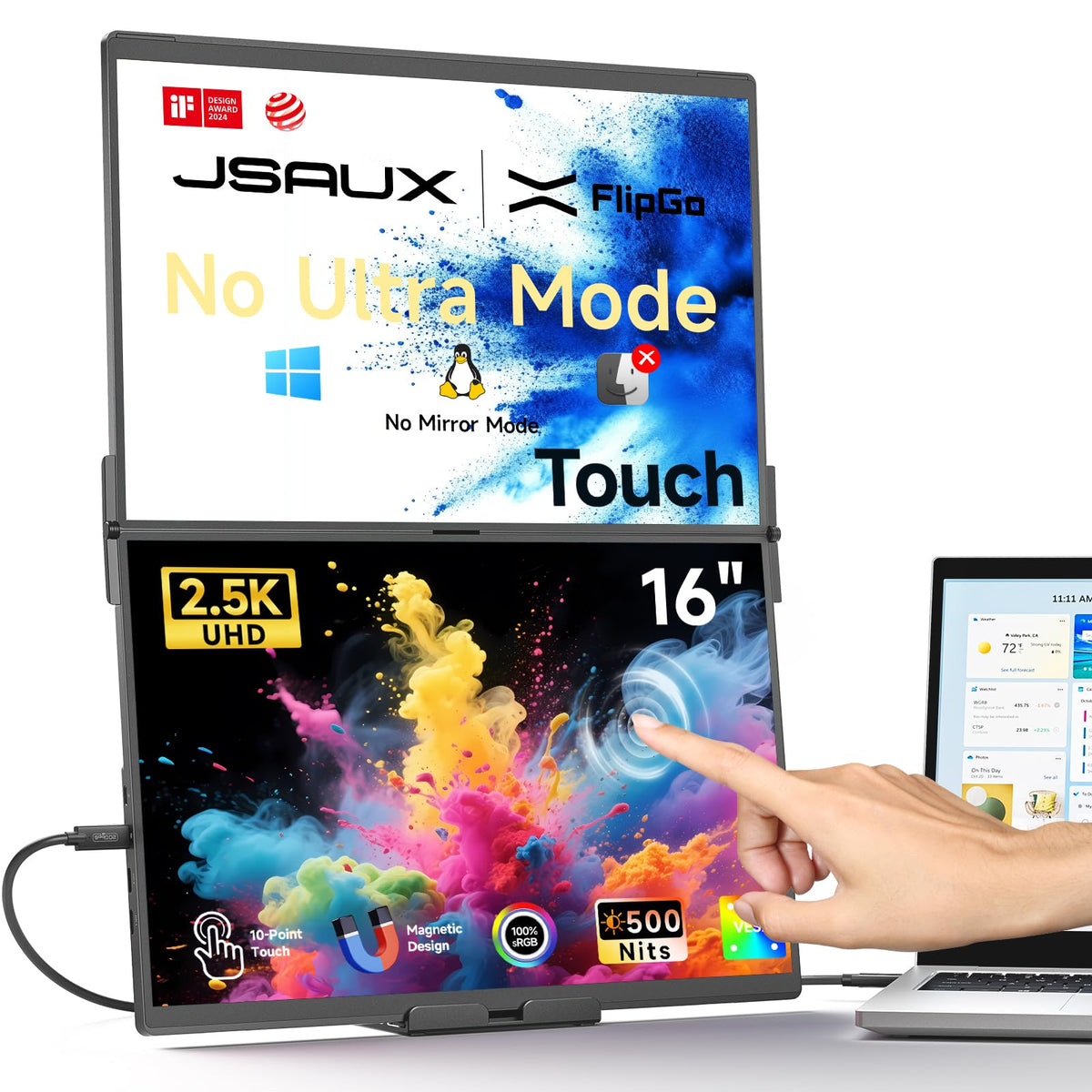 JSAUX FlipGo touchscreen dual monitor for portable multitasking on the go