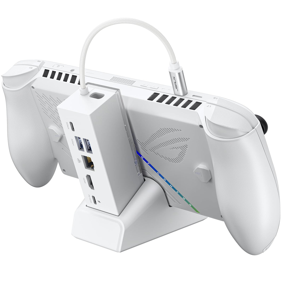JSAUX dock front view showing ports and compact design for desk convenience
