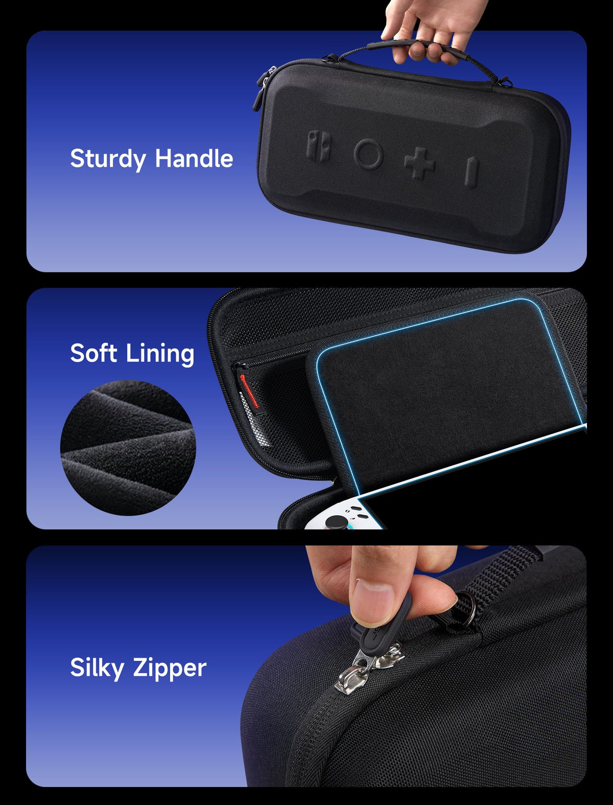JSAUX case filled with dock, cables, and controllers showing organized accessory storage