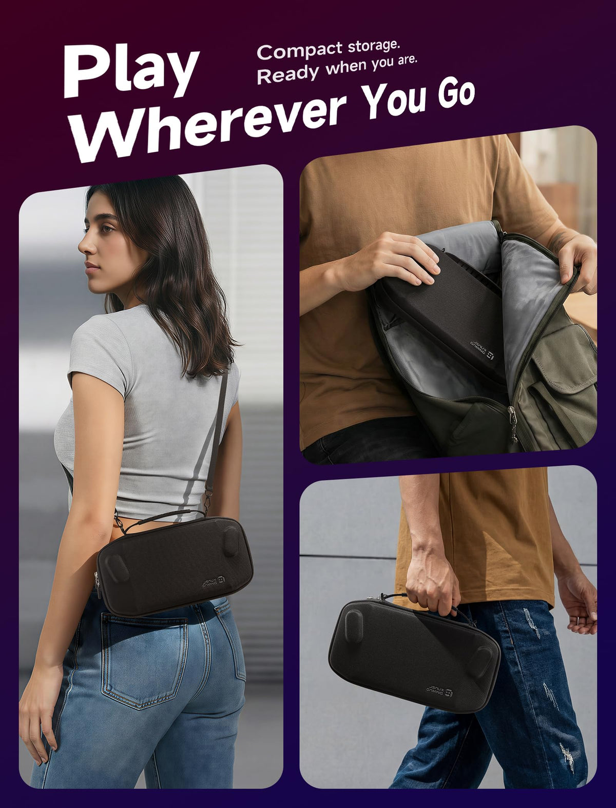 JSAUX case packed in backpack ready for commute with quick access