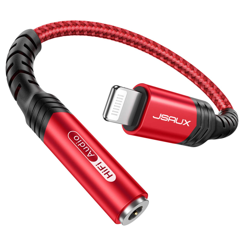 JSAUX lightning to 3.5mm adapter close-up with durable aluminum housing for daily listening