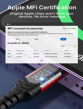 JSAUX Apple MFi certified adapter ensuring secure audio connection on iPhone