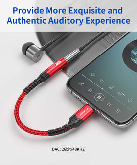 JSAUX compact adapter fits easily in a pocket for on-the-go listening