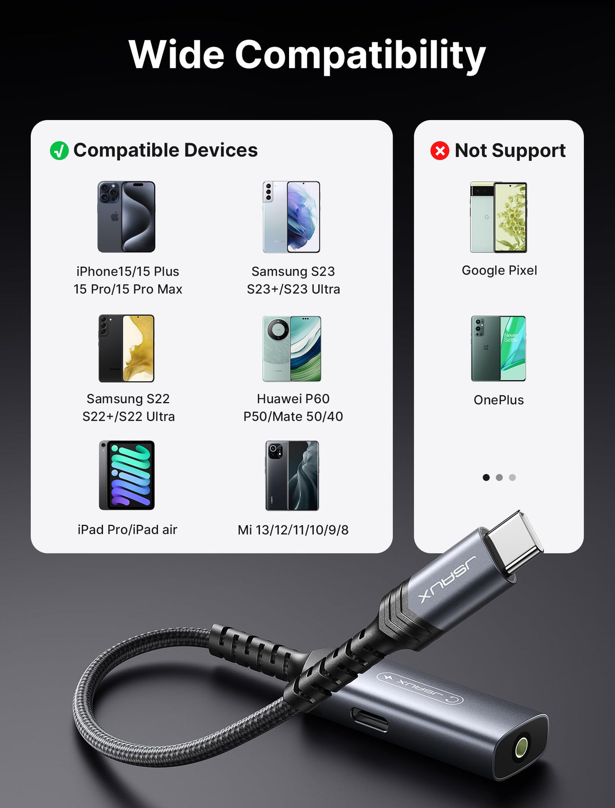 JSAUX adapter ideal for on-the-go calls, gaming, and media.