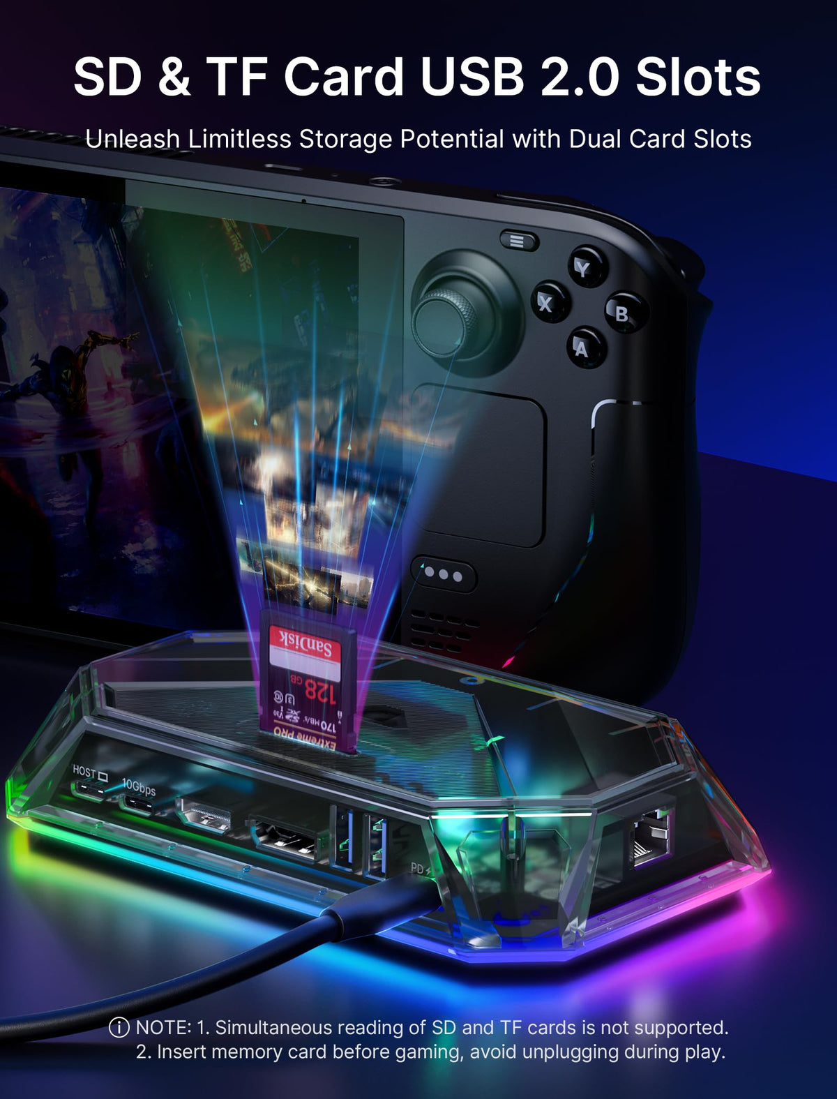 JSAUX RGB Docking Station featuring 3.5mm audio jack for headset use