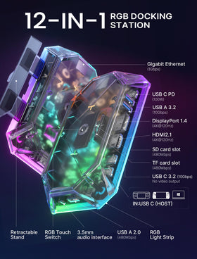 JSAUX RGB Docking Station connected to ROG Ally showcasing multi-port access and fast data transfer