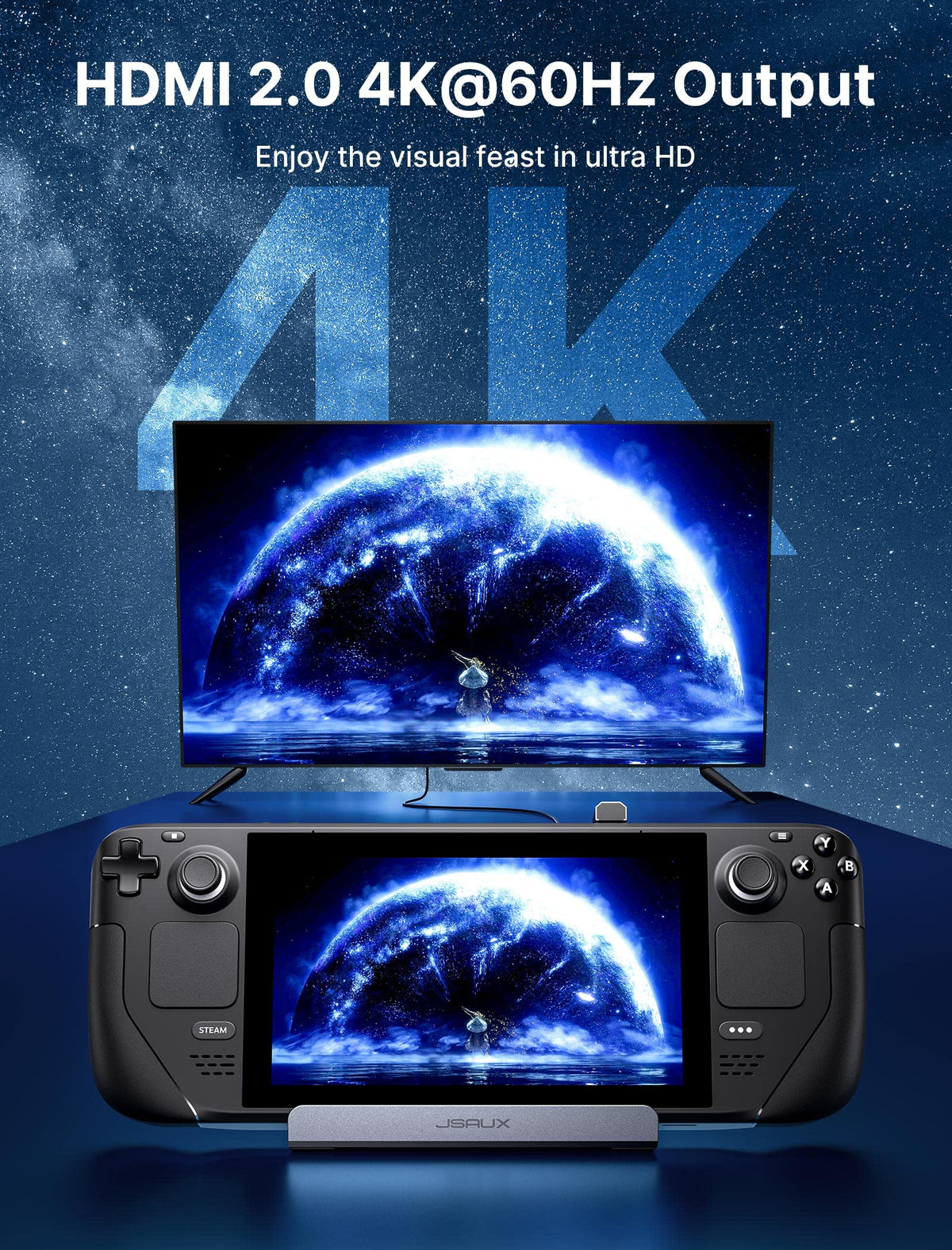 JSAUX 4K@60Hz HDMI output delivers smooth visuals.
