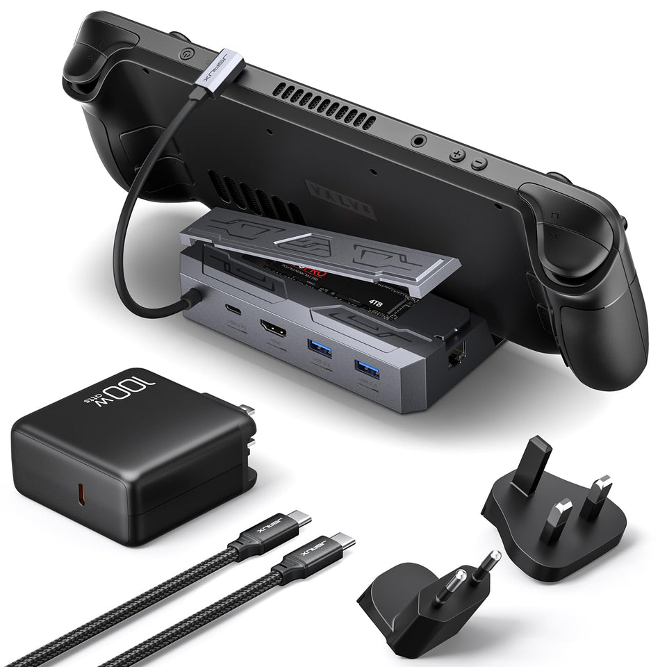 JSAUX Steam Deck Dock with 4K HDMI output for sharp gameplay.