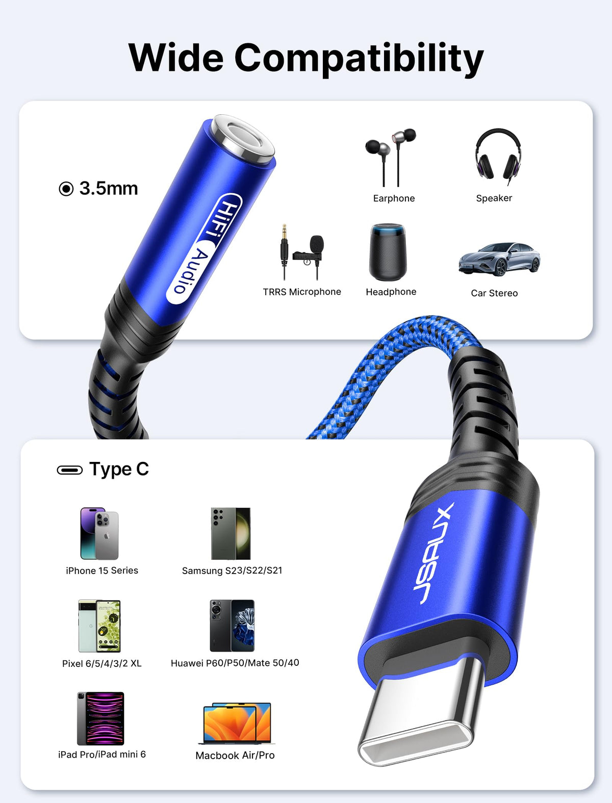 JSAUX compatibility range with iPhone, Galaxy, Pixel, iPad Pro