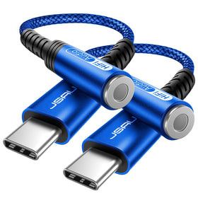 JSAUX USB-C to 3.5mm adapter blue pack front view for portable audio