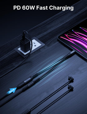 In-use with phone charging while listening to music on the go