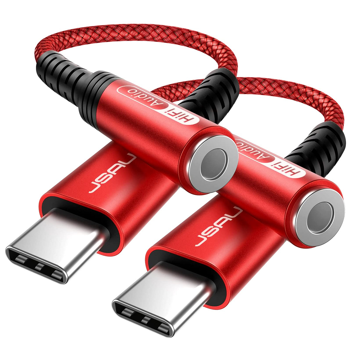 JSAUX USB-C to 3.5mm adapter red front view for fast listening on the go
