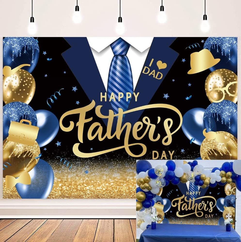 JSHENGZHYI front view of Father's Day blue and gold backdrop, festive photo-ready