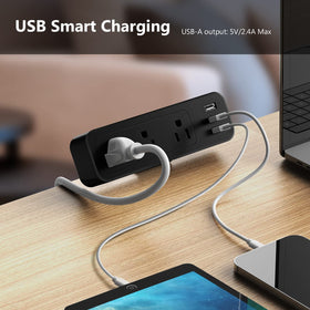 JSVER desk clamp power strip three AC outlets for desk setup.