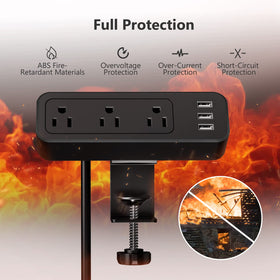 JSVER desk clamp power strip with flame-retardant casing for durability.