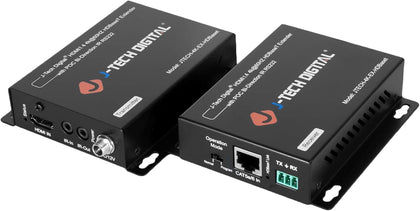 J-Tech Digital 4K HDBaseT extender in action over Cat5e with long, stable transmission.