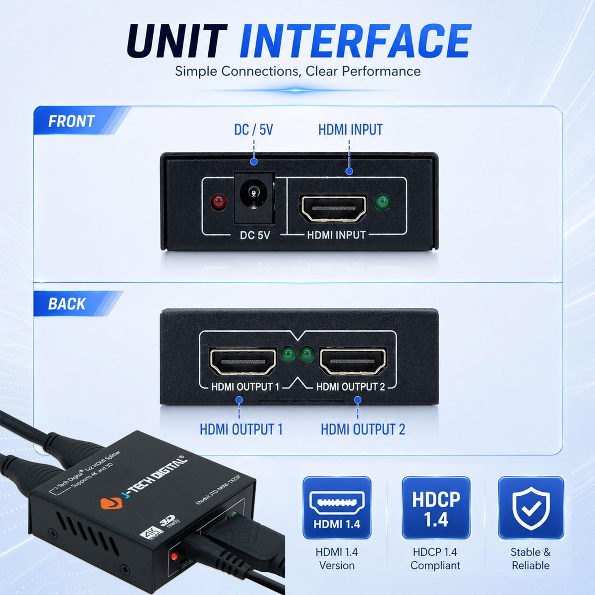 Two displays receiving 4K60Hz output from J-Tech Digital splitter