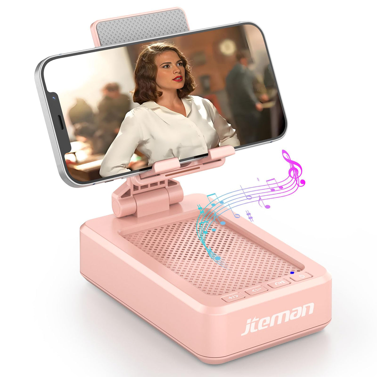 JTEMAN front view of speaker-stand showing hands-free benefit